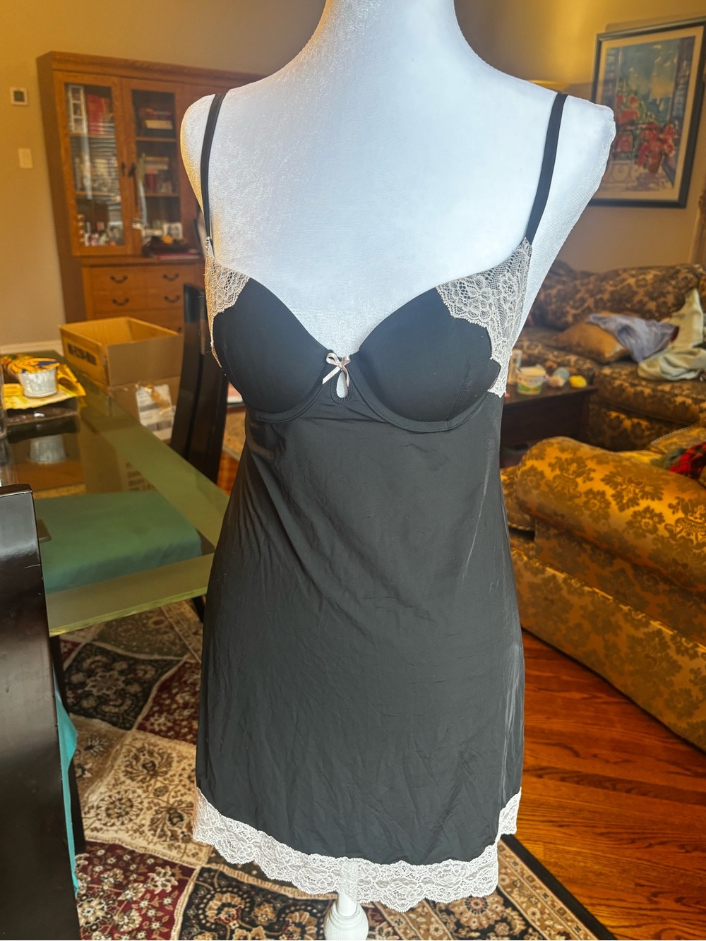 Black Lace-Trim Slip Babydoll Dress